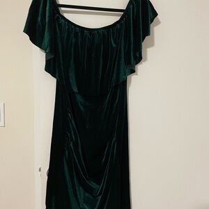 Maternity Chic Off-Shoulder Velvet Maxi Dress in Deep Green